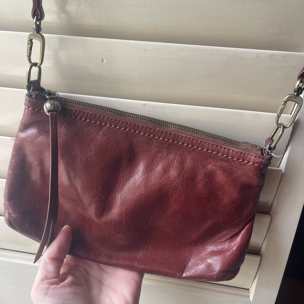 HOBO Leather Crossbody Wristlet in Burgundy